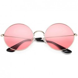 Oversized Oversized Round Polarized Sunglasses for Men Women Circle Metal Frame Hippie Sun Glasses - Pink - CD194R584TS $9.24