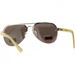 Rimless Mens Bamboo Wood Arm Color Mirror Rimless Officer Pilots Sunglasses - Yellow - CV18CAX6HIY $14.43