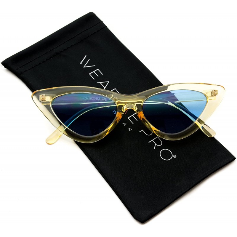 Goggle Retro Vintage Tinted Lens Cat Eye Sunglasses - Clear Yellow Frame/ Tinted Blue Lens - CK189QS76UL $10.70