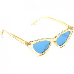 Goggle Retro Vintage Tinted Lens Cat Eye Sunglasses - Clear Yellow Frame/ Tinted Blue Lens - CK189QS76UL $10.70