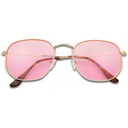 Round Round Geometric Colored Tinted Flat Lens Ultra Slim Metal Hexagonal Sun Glasses - Gold - CI1802SQ349 $9.26