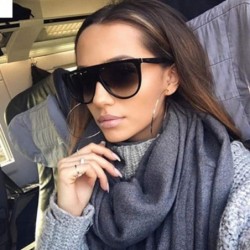 Round Sunglasses for Women Fashion Round Large Frame Flat Top Siamese Retro Gradient Lens UV400 - Brown - CH18SCL2NOL $10.92