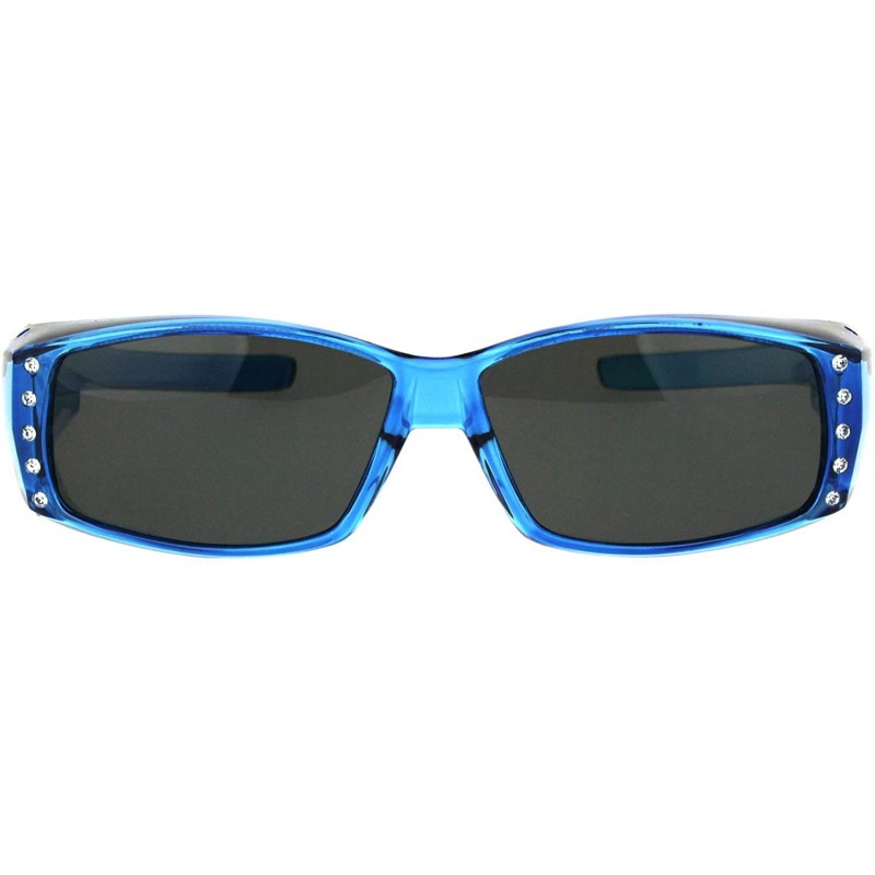 Round Womens Rhinestone Jewel Polarized Lens 60mm Fit Over Rectangular Sunglasses - Blue - C211QLSGU29 $11.00