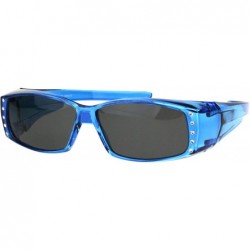 Round Womens Rhinestone Jewel Polarized Lens 60mm Fit Over Rectangular Sunglasses - Blue - C211QLSGU29 $11.00