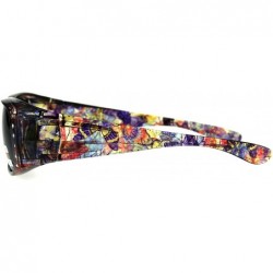 Oversized Polarized Womens Floral Print Fit Over Rectangular 54mm Sunglasses - Purple Butterfly - CQ18D47576D $11.15