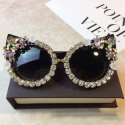 Cat Eye Personality Handmade Rhinestone Sunglasses Fashion - C9 - CP198G4WHAS $33.18