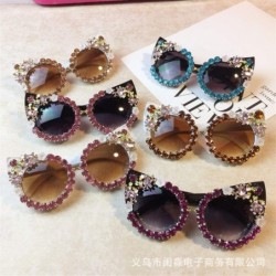 Cat Eye Personality Handmade Rhinestone Sunglasses Fashion - C9 - CP198G4WHAS $33.18