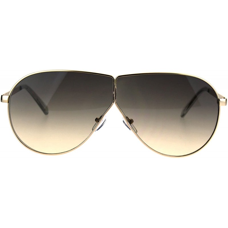 Oversized Oversize Gradient Oceanic Hippie Lens Metal Rim Shield Pilots Sunglasses - Brown Smoke - C1185KLDIEC $13.67