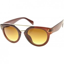 Wayfarer Modern Double Bridge Brow Bar Wide Temple Round Horn Rimmed Sunglasses 60mm - Brown-gold / Amber - C412IGJZU2B $10.62