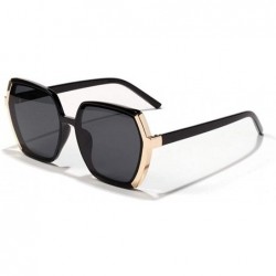 Oversized Polygon Square Oversized Sunglasses for Women Featured Frame Eyewear UV400 - C1 Black - CE1902OG43A $12.09