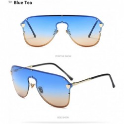 Oversized V Oversize Shield Women Sunglasses E 2180 Big Frame Gradient Lens - Blue Tea - CD18CLU7KIS $13.27