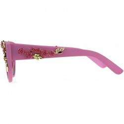 Oversized Womens Oversize Cat Eye Mirror Lens Flower Jewel Sunglasses - Pink Orange - CW18C4SMH8Y $10.49