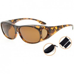 Rectangular Retro Style Polarized Fitover Sunglasses for Wear Over Glasses (Amber Tortoise/Brown Lenses) - CL184OXR4HS $12.78