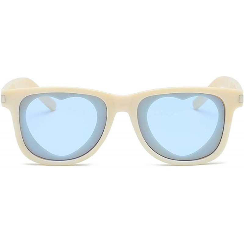 Rectangular Fashion Womens Heart-shaped Sunglasses Plastic Lenses Eyewear UV400 - White Blue - CX18NLS47UI $7.70