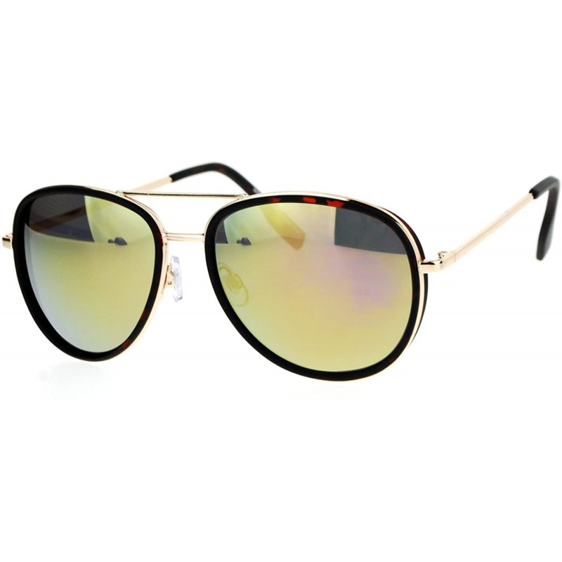 Aviator Round Aviator Sunglasses Double Frame Metal Plastic Color Mirror Lens - Gold Tortoise (Peach Mirror) - C11875Z4M7L $1...