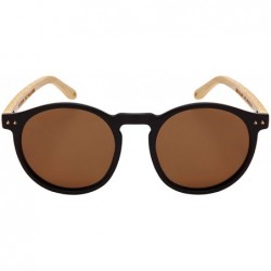 Sport Round Horn Rimed Bamboo Sunglasses Wood Women Polarized Lens 541006BM-FLP - Matte Black - CX183XMDU8X $13.82