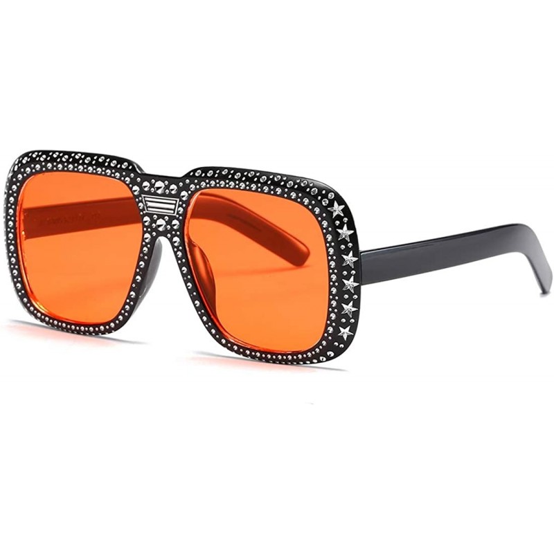 Square Oversized Sunglasses for Men Women Square Thick Frame Bling Rhinestone Shades - Black&red - C518NW5HASD $6.47