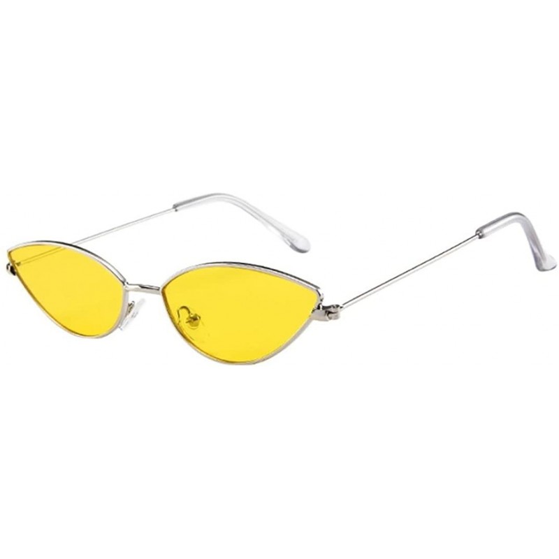 Oversized Women's Fashion Retro Cat Eye Small Oval Shades Frame UV Protection Polarized Sunglasses - Yellow - CS18DZZTI98 $8.47