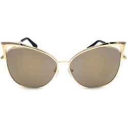 Goggle Womens Mens Trendy Oversized Polarized Metal Frame Mirrored Cat Eye Sunglasses Unisex Eyewear - Gold - CR18Q50ENWL $6.67