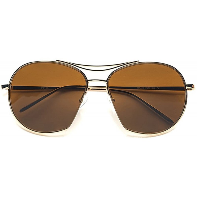 Aviator Retro Flat Lens Aviator Sunglasses P4106 - Gold - C818270ZC75 $12.69