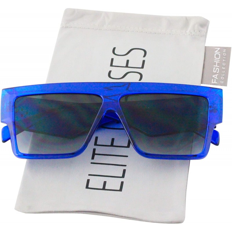 Rectangular XL"THE BOLD" RECTANGULAR Oversized Flat Top Sunglasses for Women Men Flat BROW BAR - Blue - CZ18OOWNXCL $7.89