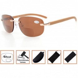 Rimless Mens Womens Rimless Bifocal Sunshine readers In Wood Temple And Spring Hinges - Brown - CZ180RNDDW7 $12.67