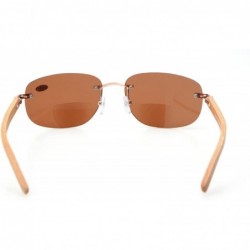 Rimless Mens Womens Rimless Bifocal Sunshine readers In Wood Temple And Spring Hinges - Brown - CZ180RNDDW7 $12.67