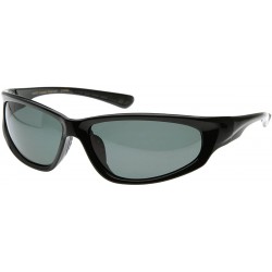 Oval Wide Oval Premium Polarized Sports Frame Sunglasses (Black) - CJ116HJYAD7 $14.15