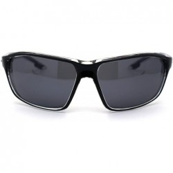 Sport Xloop Mens 2 Tone Plastic Rectangular Sport Warp Sunglasses - Clear Black Black - CB1966KLCXD $14.04