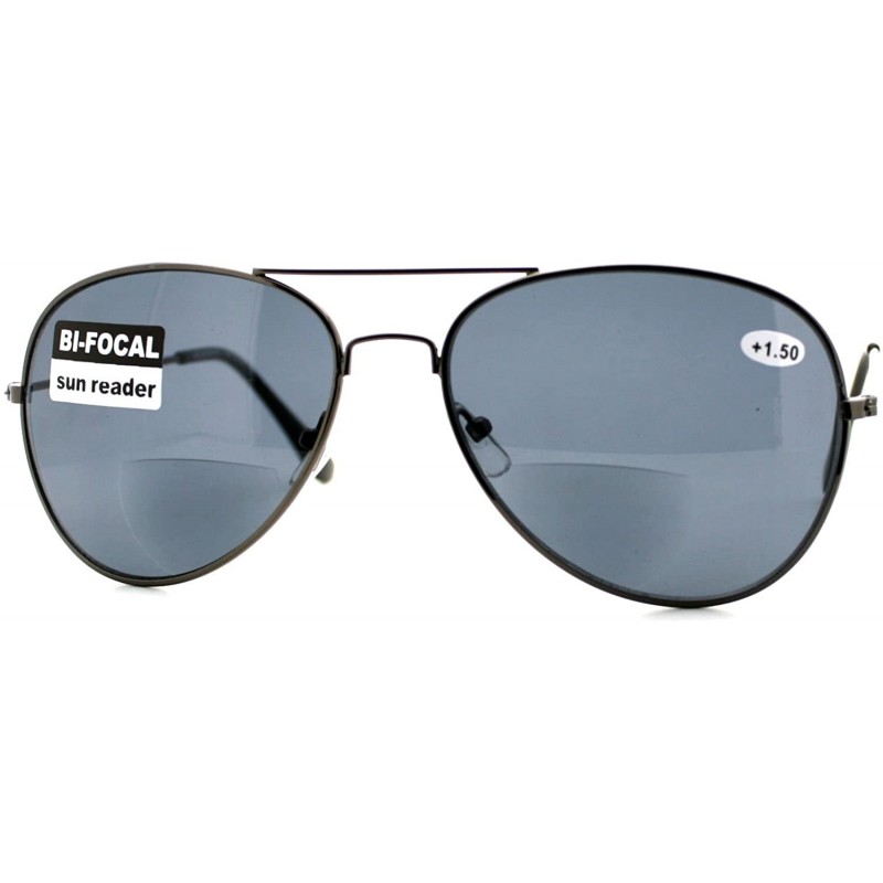 Aviator Bifocal Magnification Lens Sunglasses Unisex Classic Aviator Tinted Reader - Gunmetal - CZ1889A3WEC $8.55