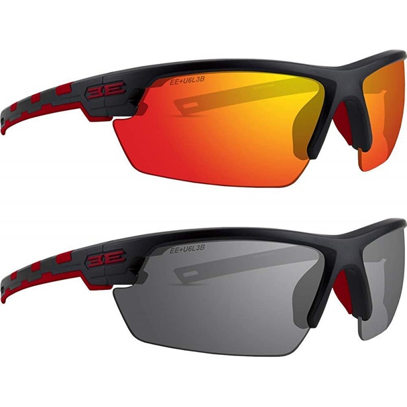 Sport 2 Pair Link Golf Sport Riding Sunglasses Black and Red Frame 1 with Red Mirror Lens and 1 with Smoke Lens - C918T48X0WO...