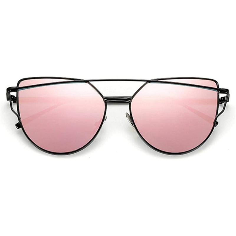 Cat Eye Designer Cat Eye Sunglasses Women Vintage Metal Reflective Glasses Mirror Retro - Blackpink - CI198ZYETMZ $33.03