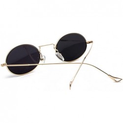 Oval Small Oval Sunglasses Men Gold Metal Frame Retro Round Sun Glasses For Women - Gold With Black - C718EI58QM9 $12.57