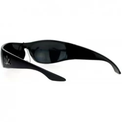 Rectangular Mens All Black Marijuana Pot Leaf Gangster Warp Biker Sunglasses - C8123FLAPE7 $7.68
