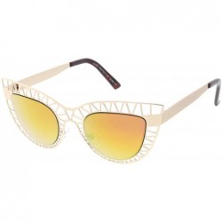 Cat Eye Unique Laser Cut Out Color Mirrored Lens Cat Eye Sunglasses 48mm - Matte Gold / Pink Mirror - CV188K9WDR6 $15.52