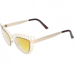 Cat Eye Unique Laser Cut Out Color Mirrored Lens Cat Eye Sunglasses 48mm - Matte Gold / Pink Mirror - CV188K9WDR6 $15.52