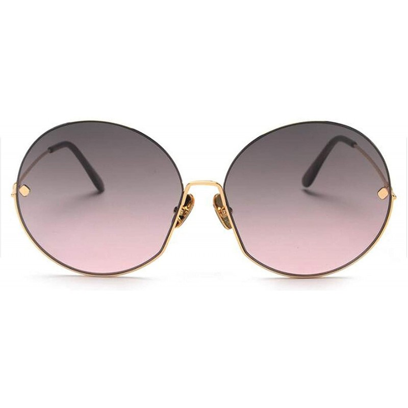 Goggle Luxury Vintage Round Sunglasses Women Fashion Half Frame Tinted Lens Oversized Sun Glasses Big Shades - CE197Y72KHS $2...