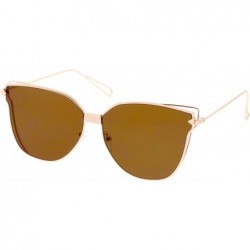 Cat Eye Oversize Slim Wire Arms Colored Mirror Flat Lens Cat Eye Sunglasses 59mm - Gold / Brown - CD1822EELYL $14.04