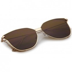 Cat Eye Oversize Slim Wire Arms Colored Mirror Flat Lens Cat Eye Sunglasses 59mm - Gold / Brown - CD1822EELYL $14.04