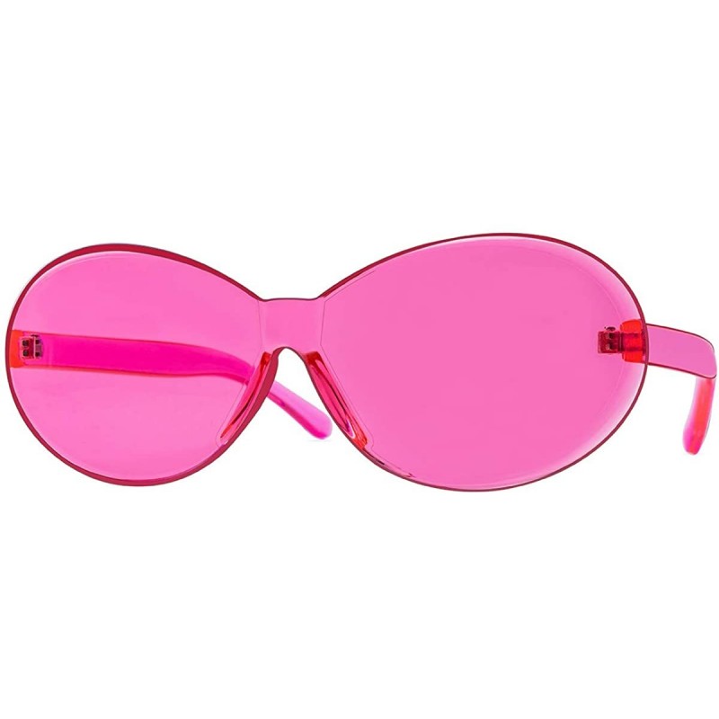 Oval One Piece Rimless Sunglasses Retro Oval Clout Frame Candy Color Fun Glasses Transparent Colorful Tinted Eyewear - CM18KQ...