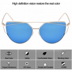 Cat Eye TrendyMate-Womens Street Fashion Metal Twin Beam Flat Mirror Lens Cat Eye Sunglasses - Gold / Blue - CL17YQUS603 $12.57