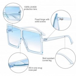 Round Square Oversized Sunglasses for Women Men Flat Top Fashion Shades - Clear Blue Frame- Blue Lens - C318UUSRWC3 $10.69