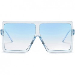 Round Square Oversized Sunglasses for Women Men Flat Top Fashion Shades - Clear Blue Frame- Blue Lens - C318UUSRWC3 $10.69