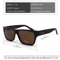 Rectangular Men Rectangle UV400 Polarized Protection Lens Acetate Great Quality Sunglasses - Demi - CM12NU7CHZN $25.50