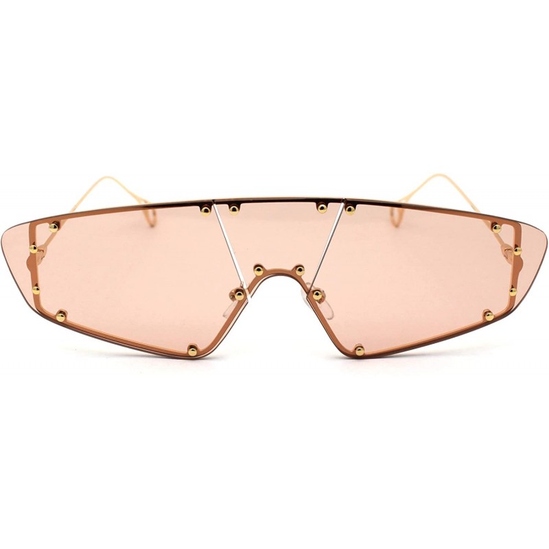 Shield Runway Unique Metal Stud Shield Rimless Robotic Sunglasses - Gold Light Brown - CX190QYLGK4 $13.54