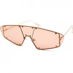 Shield Runway Unique Metal Stud Shield Rimless Robotic Sunglasses - Gold Light Brown - CX190QYLGK4 $13.54