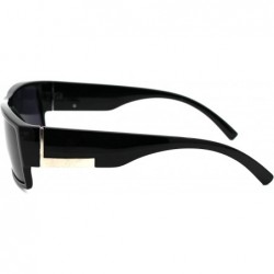 Square Mens Rectangular Mobster All Black Gangster Plastic Sunglasses - Shiny Black - CC18W0QX93X $9.38