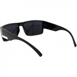 Square Mens Rectangular Mobster All Black Gangster Plastic Sunglasses - Shiny Black - CC18W0QX93X $9.38
