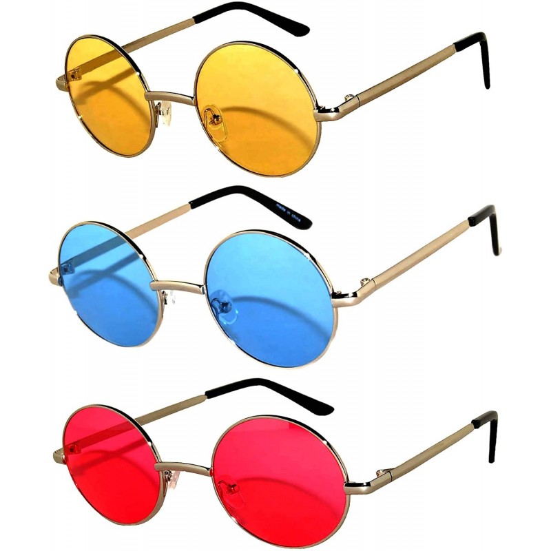 Goggle Set of 3 Pairs Round Retro Vintage Circle Sunglasses Colored Metal Frame Small model 43 mm - CZ180R782QW $9.61