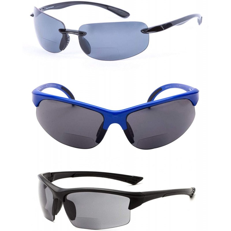 Semi-rimless The Allstars" 3 Pair of our Most Popular Bifocal Sport Wrap Unisex Sunglasses - Black/Blue - CO1963TIIGQ $29.33